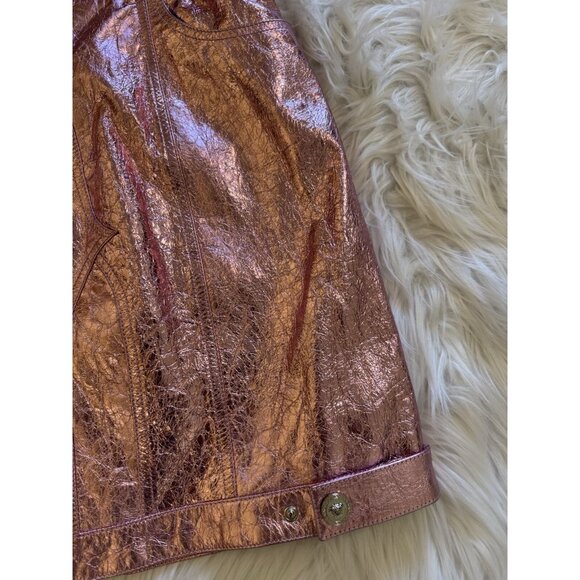 Versace x Dua Lipa New Rock Millennium Laminated Leather Mini Dress Pink 44 - Picture 4 of 14